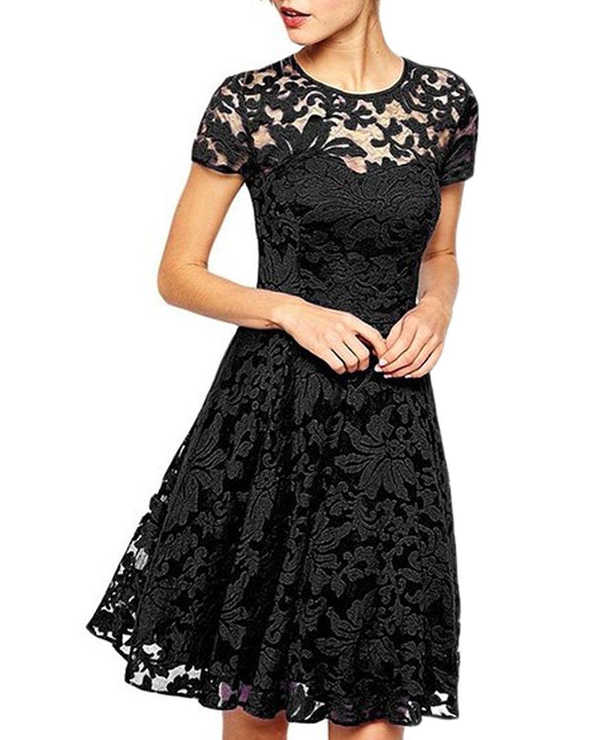 SZ60002-2 Модное летнее мини-платье с коротким рукавом синие черные кружевные платья